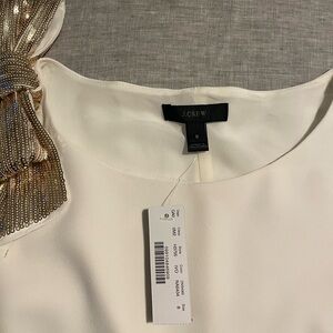 J. Crew Ivory Sleeveless Top with Gold Bow NWT